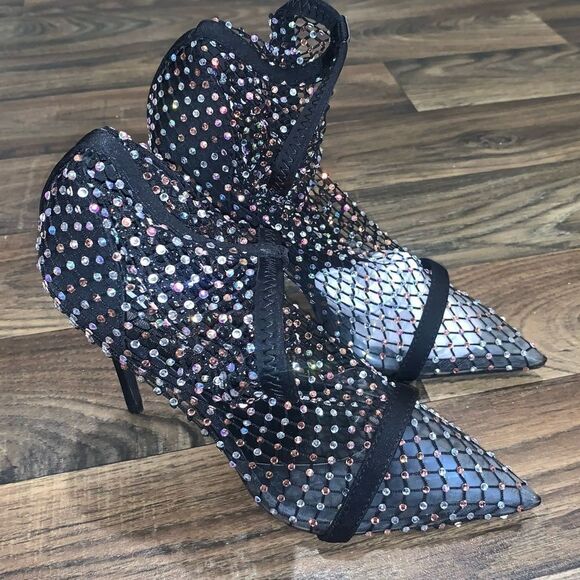 Rhinestone Sparkly Fishnet High Heels - Picture 5 of 7
